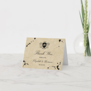 Carte De Remerciements Monogramme vintage et Mariage de taches d'encre