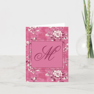 Carte De Remerciements Monogramme vintage rose rose rose