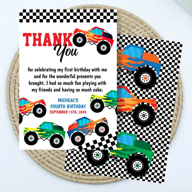 Carte De Remerciements Monster Truck Besoin de quatre vitesses Anniversai (Créateur téléchargé)