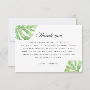 Carte De Remerciements Monstère aquarelle. Mariage de verdure tropical