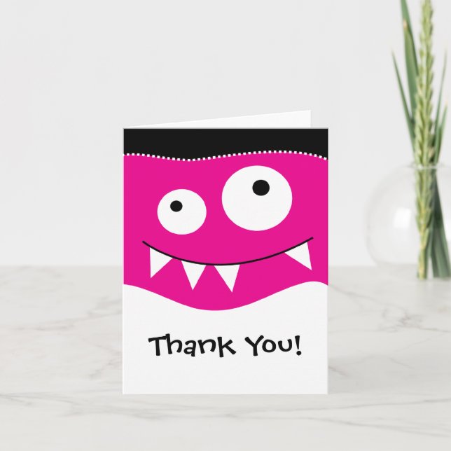 Carte De Remerciements Monstre rose mignonMerci note (Devant)