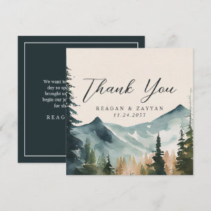 Carte De Remerciements Montagnes et pins à l'aquarelle pour un mariage