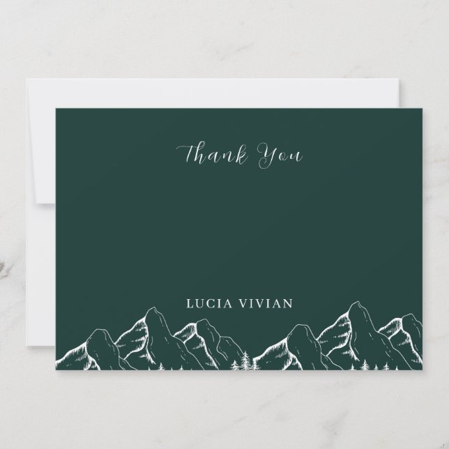 Carte De Remerciements Monts extérieurs Pine Tree Emerald Green Bridal (Devant)