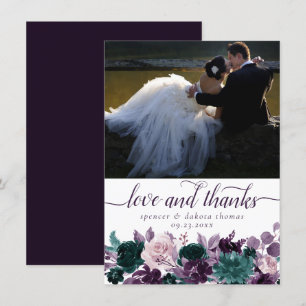 Carte De Remerciements Moody Boho Eggplant Purple Turquoise Photo Love