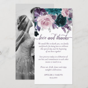 Carte De Remerciements Moody Boho   Eggplant violet et Rose Turquoise pho