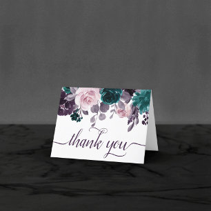 Carte De Remerciements Moody Boho Eggplant violet et Rose Turquoise pho