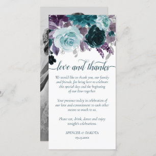 Carte De Remerciements Moody Boho   Turquoise et aubergine violet Rose ph