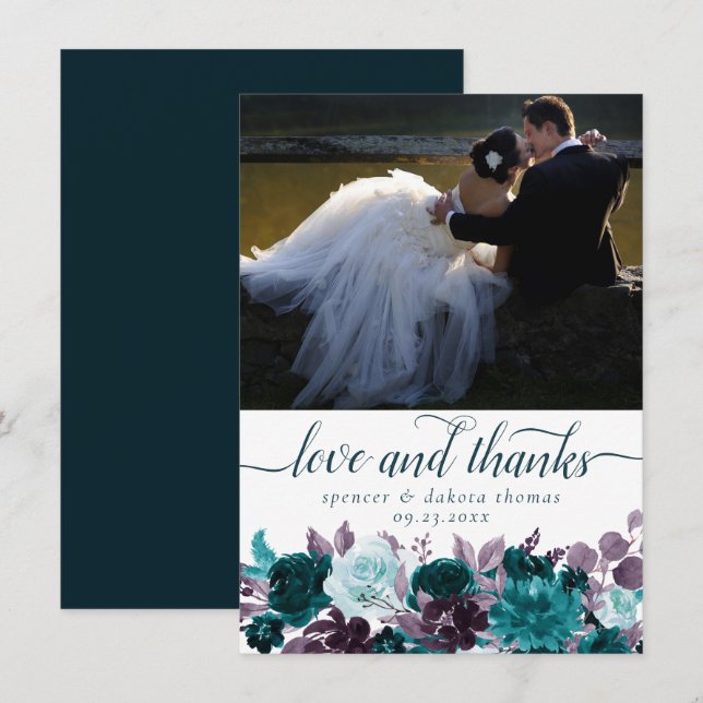 Carte De Remerciements Moody Boho | Turquoise Turquoise Purple Photo Love (Devant / Derrière)