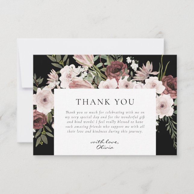 Carte De Remerciements Moody Dusty Rose Floral Fête des mariées (Devant)