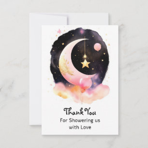 Carte De Remerciements Moon Stars Aquarelle céleste Baby shower fille