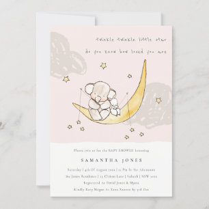 Carte De Remerciements Moon Stars Elephant Bunny Girl Baby shower Invitat