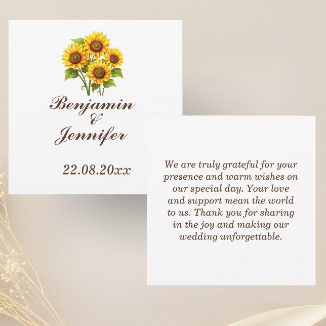 Carte De Remerciements Mordern Elegant Rustic Boho Mariage de tournesol (Créateur téléchargé)