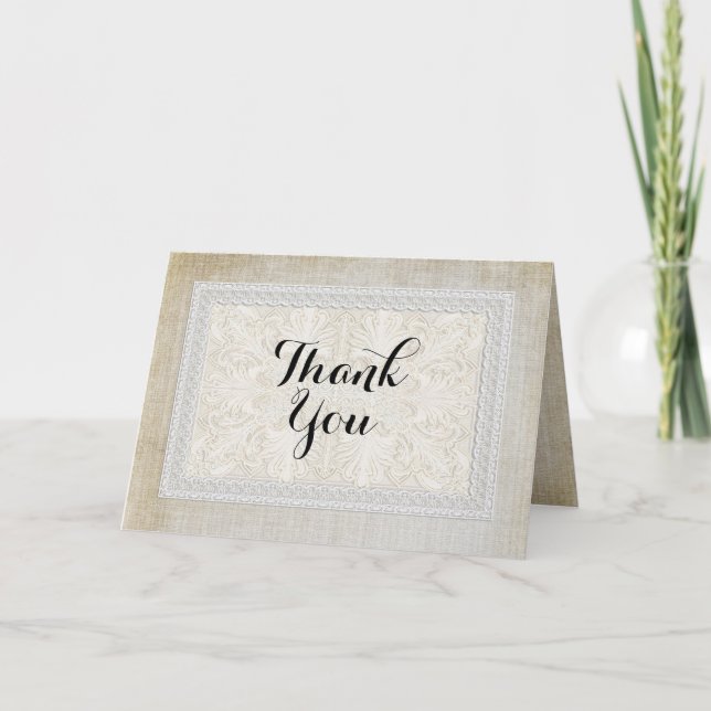 Carte De Remerciements Mot de Remerciement Broderie Rustique avec Lin Vie (Devant)