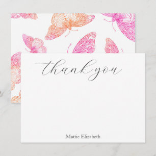 Carte De Remerciements Motif à papillon rose orange