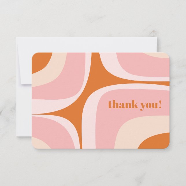 Carte De Remerciements Motif Abstrait rétro Groove rose et orange (Devant)