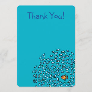 Carte De Remerciements Motif bleu d'école de poissons avec de petits