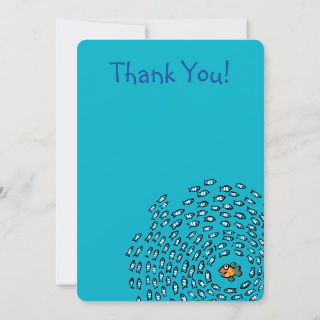 Carte De Remerciements Motif bleu d'école de poissons avec de petits (Devant)