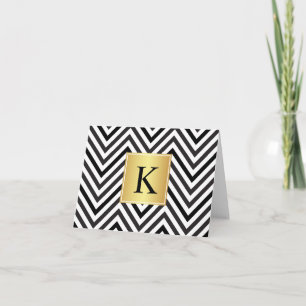 Carte De Remerciements Motif Chevrons noir et blanc avec Monogramme