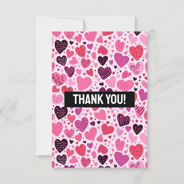 Carte De Remerciements Motif Coeur rose Fille Feminine (Devant)