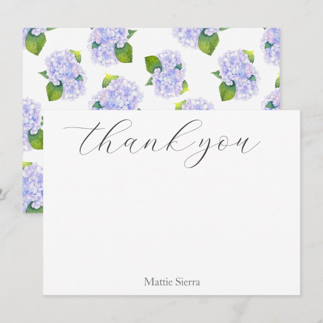 Carte De Remerciements Motif de fleurs d'aquarelle Hydrangea (Devant / Derrière)
