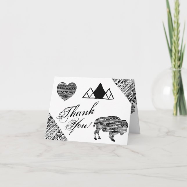 Carte De Remerciements Motif de la tribu Boho Buffalo plié (Devant)