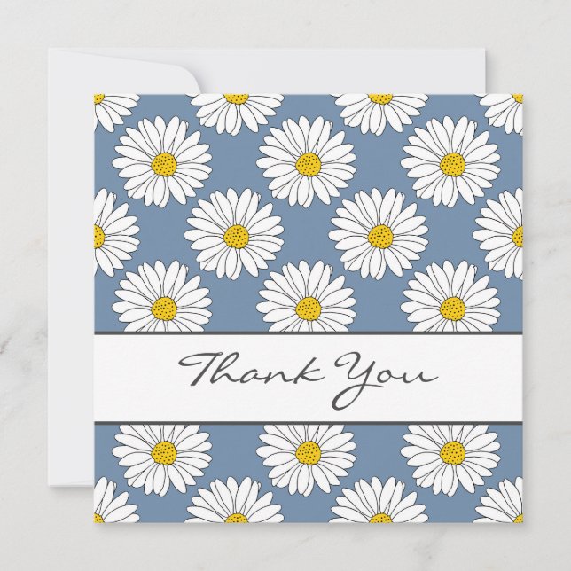 Carte De Remerciements Motif de marguerite bleu jaune (Devant)