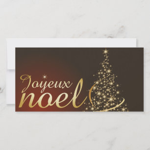 Carte De Remerciements Motif de Noël rouge avec arbre de Noël doré