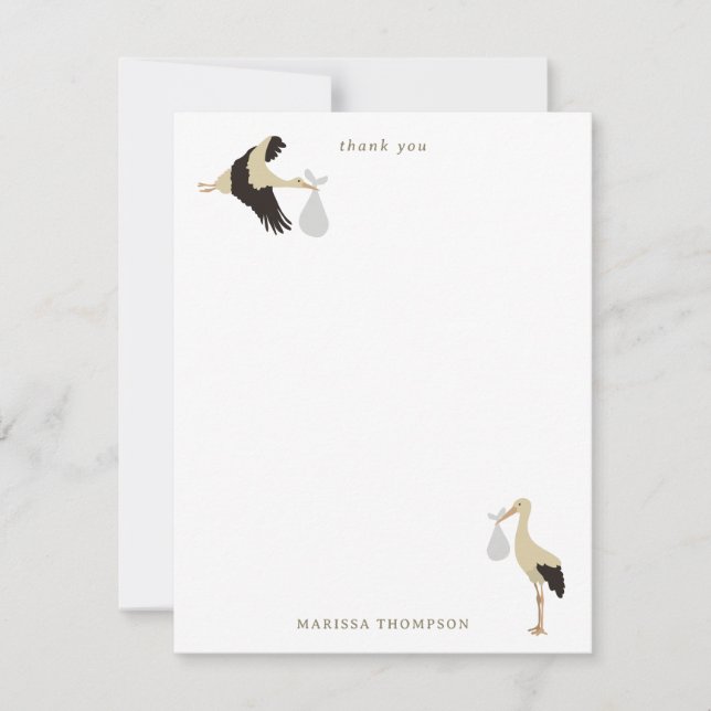 Carte De Remerciements Motif de nouveau-né bébé garçon fille Cigogne (Devant)