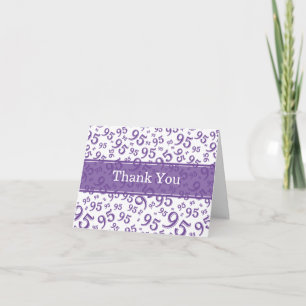 Carte De Remerciements Motif de numéro violet/blanc "Merci !" 95ème
