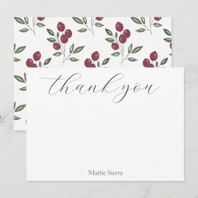 Carte De Remerciements Motif des Berries rouges de Bourgogne (Devant / Derrière)