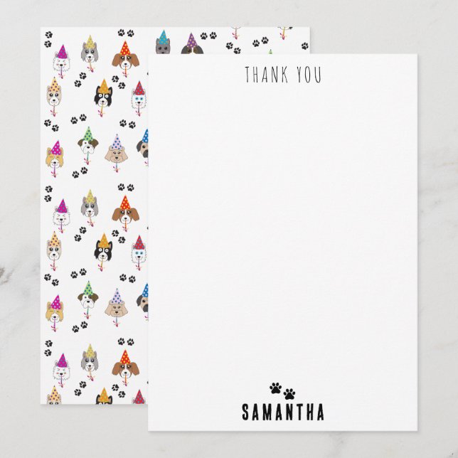 Carte De Remerciements Motif des chiens de fête d'anniversaire (Devant / Derrière)