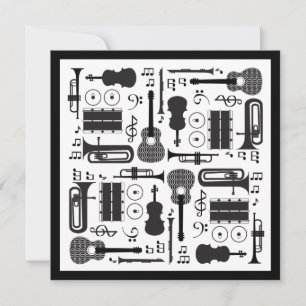 Carte De Remerciements Motif d'instruments de musique noir et blanc moder
