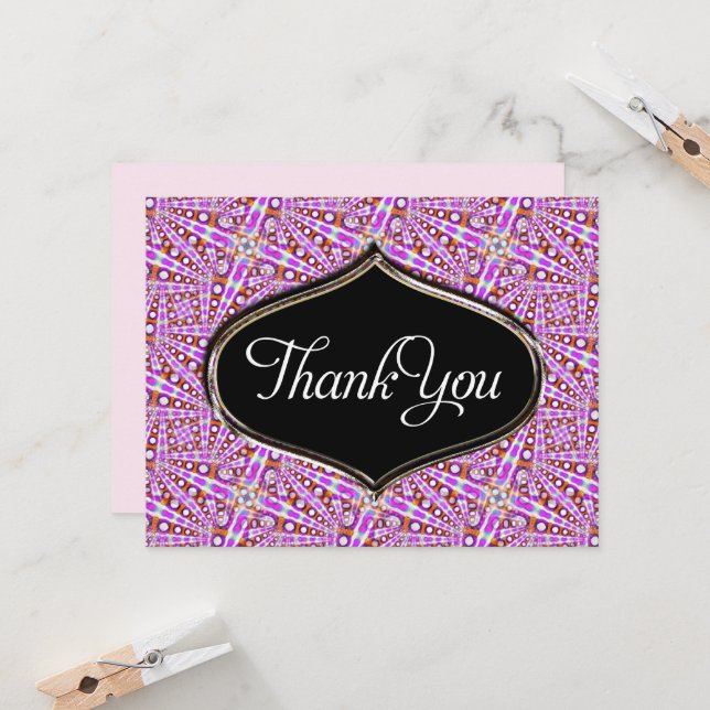 Carte de remerciements Motif Disco Super rose (Devant/Arrière en situation)