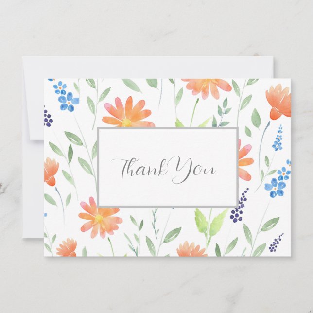 Carte De Remerciements Motif Fleur sauvage d'aquarelle (Devant)