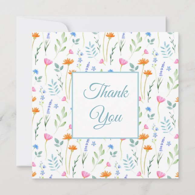 Carte De Remerciements Motif Fleur sauvage d'aquarelle mixte (Devant)