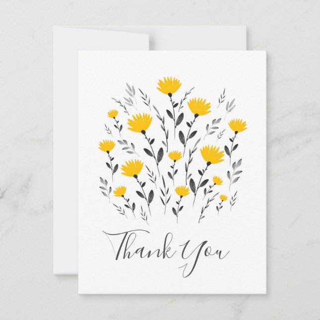 Carte De Remerciements Motif floral gris-jaune moderne (Devant)