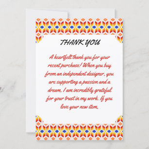 Carte De Remerciements Motif floral pixel géométrique en rouge orange jau
