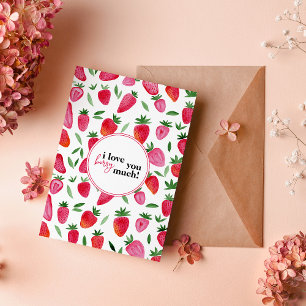 Carte De Remerciements Motif mignon de fraises à l'aquarelle je t'aime 