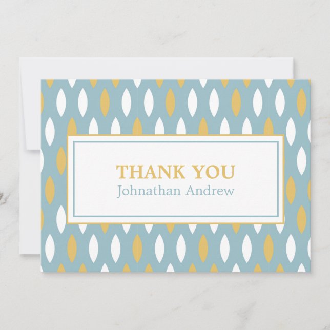 Carte De Remerciements Motif moderne Blue White & Gold Bar Mitzvah (Devant)