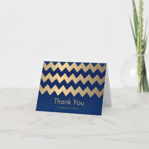 Carte De Remerciements Motif Navy Blue and Gold Chevron