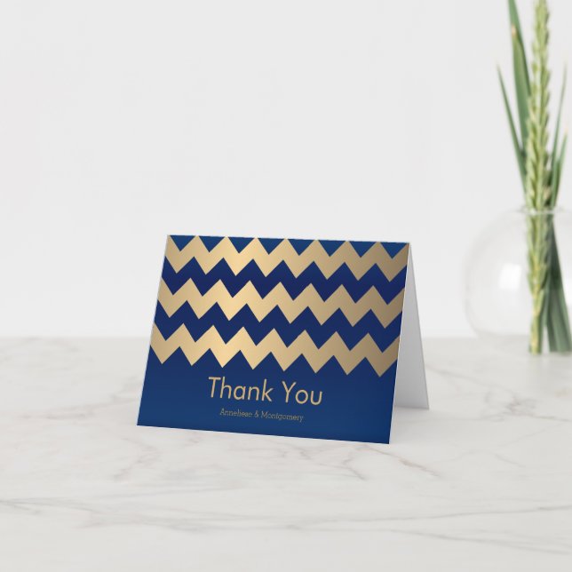 Carte De Remerciements Motif Navy Blue and Gold Chevron (Devant)