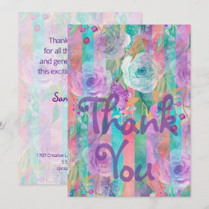 Carte De Remerciements Motif sans fin de fleurs à l'aquarelle 8