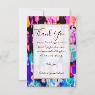 Carte De Remerciements Motif Tie Dye Rose Bleu Noir Abstrait Cool