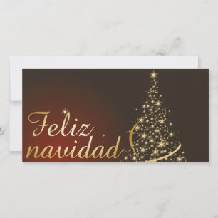 Carte De Remerciements Motivo navideño rojo con dorado árbol de navidad.