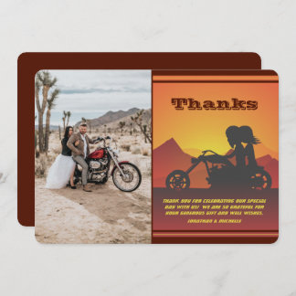 Carte De Remerciements Moto Couple Mountain Sunset Mariage photo