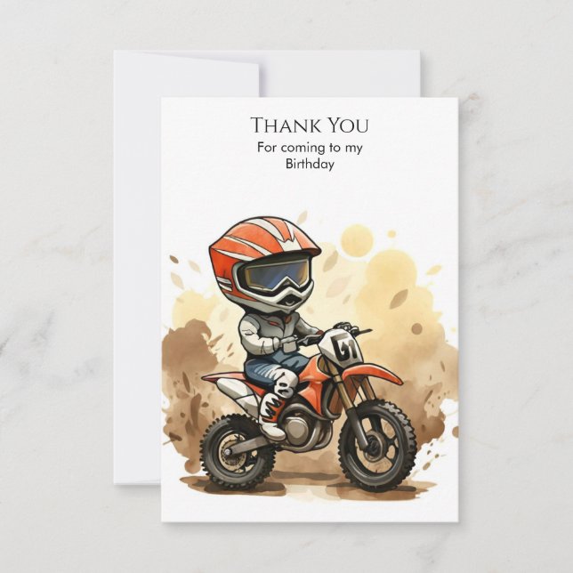 Carte De Remerciements Moto tout-terrain mignonne pour un anniversaire (Devant)