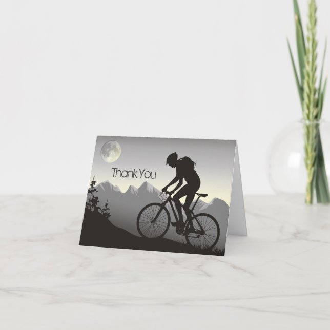 Carte De Remerciements Mountain Biker VTT Mountains avec Pleine lune (Devant)