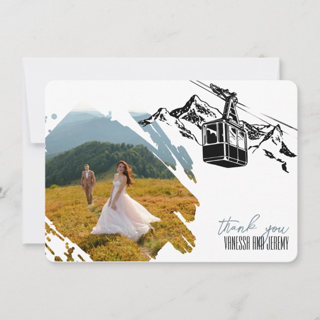 Carte De Remerciements Mountain Love Dusty Blue Mariage (Devant)