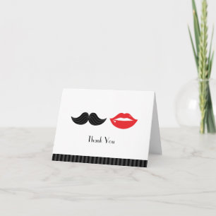 Carte De Remerciements Moustache rouge, noir et blanc et Mariage des lèvr