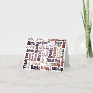 Carte De Remerciements Multilingual Purple Brown Black Typographie Collag